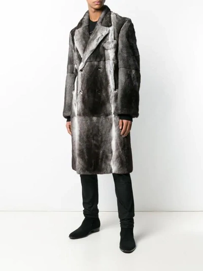 Shop Billionaire Double Breasted Fur Coat In Grey