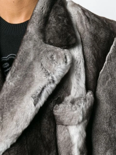 Shop Billionaire Double Breasted Fur Coat In Grey