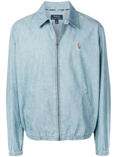Shop Polo Ralph Lauren Logo Bomber Jacket In Blue