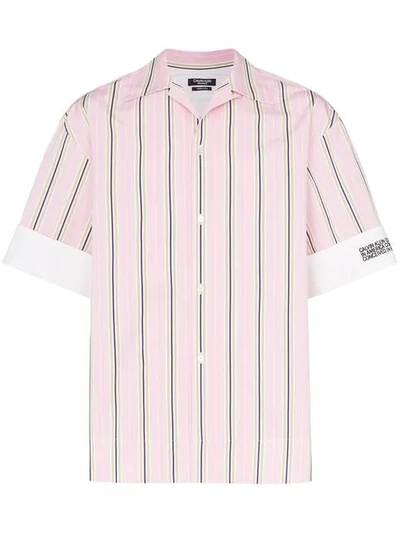 Shop Calvin Klein 205w39nyc Striped Logo-embroidered Cotton Shirt In Pink