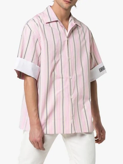 Shop Calvin Klein 205w39nyc Striped Logo-embroidered Cotton Shirt In Pink
