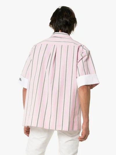 Shop Calvin Klein 205w39nyc Striped Logo-embroidered Cotton Shirt In Pink