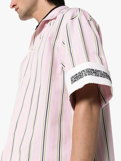 Shop Calvin Klein 205w39nyc Striped Logo-embroidered Cotton Shirt In Pink