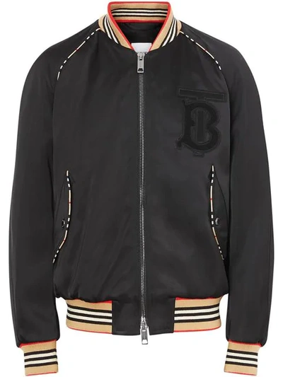 Shop Burberry Icon Stripe Detail Monogram Motif Bomber Jacket In Black
