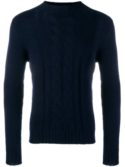 Shop Tagliatore Mock Neck Cable Knit Sweater In Blue