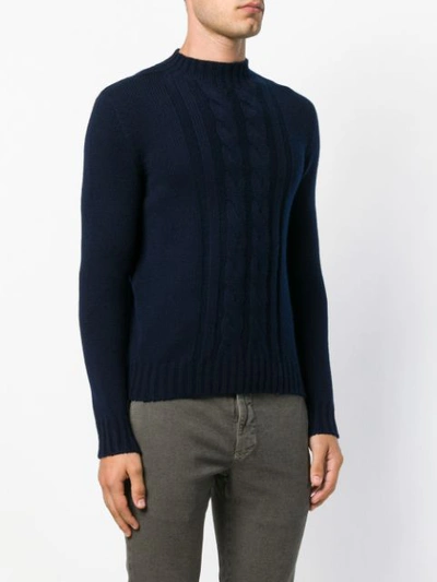 Shop Tagliatore Mock Neck Cable Knit Sweater In Blue