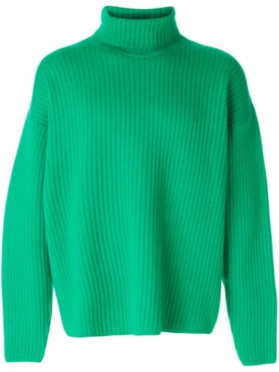 Shop Ami Alexandre Mattiussi Oversize Turtleneck Ribbed Sweater In Green