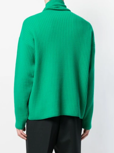 Shop Ami Alexandre Mattiussi Oversize Turtleneck Ribbed Sweater In Green