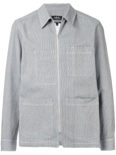 Shop Apc Striped Shirt Jacket In Grey
