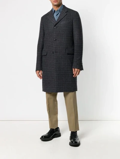 Shop Prada Checked Coat In Grey