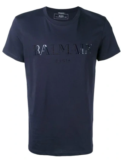 Shop Balmain Contrast Logo T-shirt In Blue