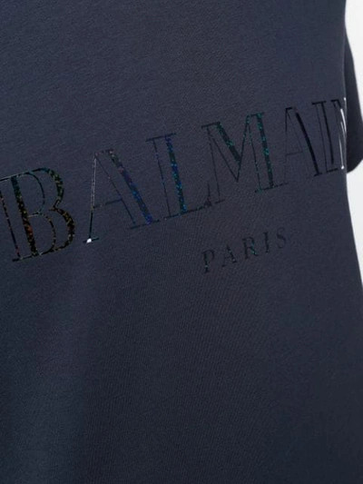 Shop Balmain Contrast Logo T-shirt In Blue