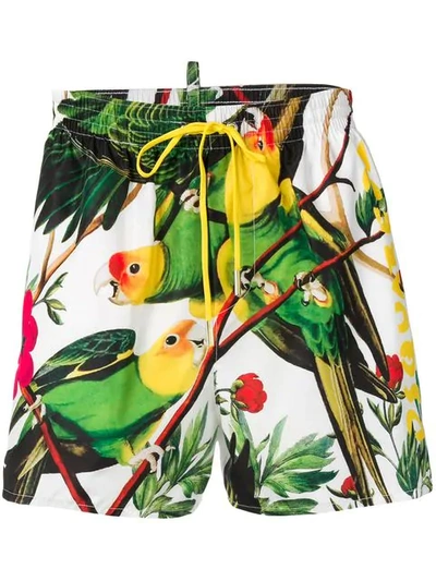 Shop Dsquared2 Bird Print Swim Shorts In White