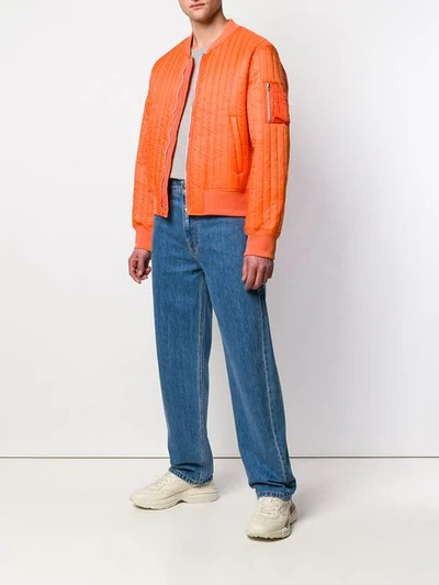 Shop Helmut Lang Quilted Bomber Jacket In Orange