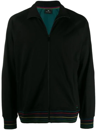 Shop Ps By Paul Smith Striped Zip Up Sweatshirt In Black