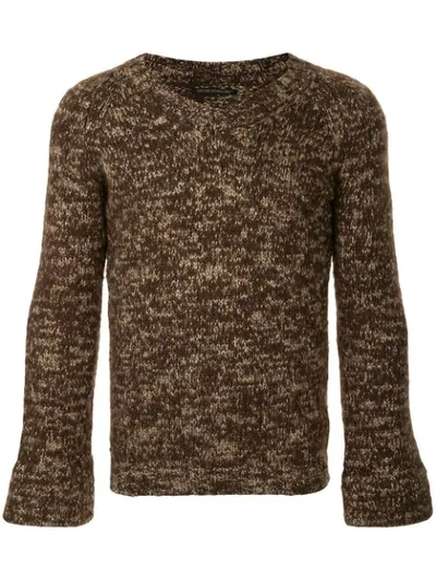 Shop Yohji Yamamoto Vintage Yohji Yamamoto  Marble Effect V-neck Jumper - Brown