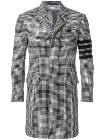 Shop Thom Browne 4-bar Prince Of Wales Check Wool High-armhole Chesterfield Overcoat In Black