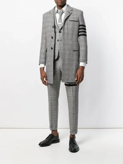 Shop Thom Browne 4-bar Prince Of Wales Check Wool High-armhole Chesterfield Overcoat In Black