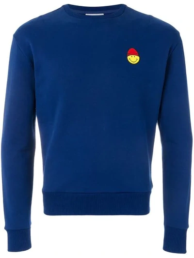 Shop Ami Alexandre Mattiussi Crew Neck Sweatshirt Smiley Patch In Blue