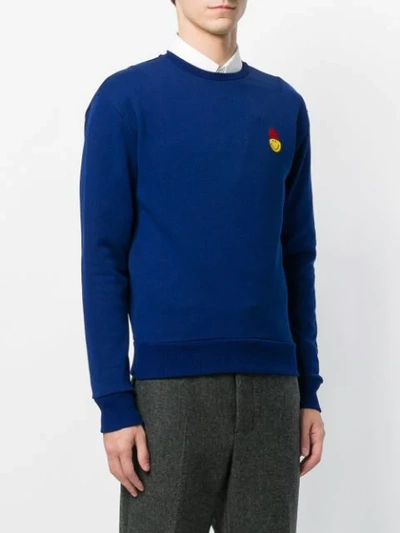 Shop Ami Alexandre Mattiussi Crew Neck Sweatshirt Smiley Patch In Blue