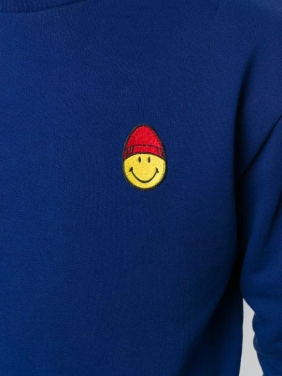 Shop Ami Alexandre Mattiussi Crew Neck Sweatshirt Smiley Patch In Blue