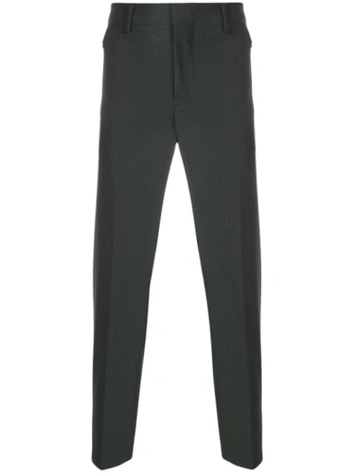 Shop Prada Checked Slim Fit Trousers In Grey