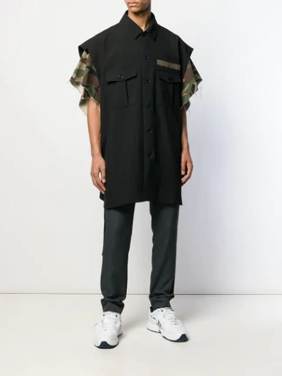 Shop Facetasm Contrast Sleeve Shirt In Black
