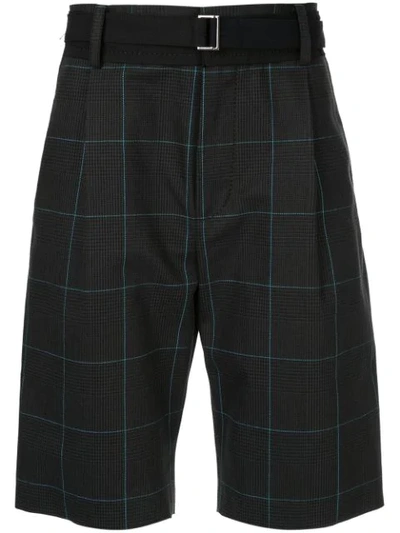 Shop Sacai Belted Check Shorts In Blue