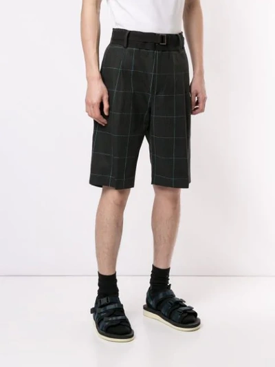 Shop Sacai Belted Check Shorts In Blue