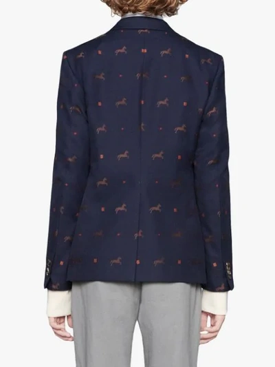 Shop Gucci Cambridge Horse Pattern Gabardine Jacket In Blue