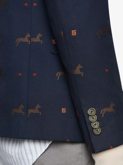 Shop Gucci Cambridge Horse Pattern Gabardine Jacket In Blue