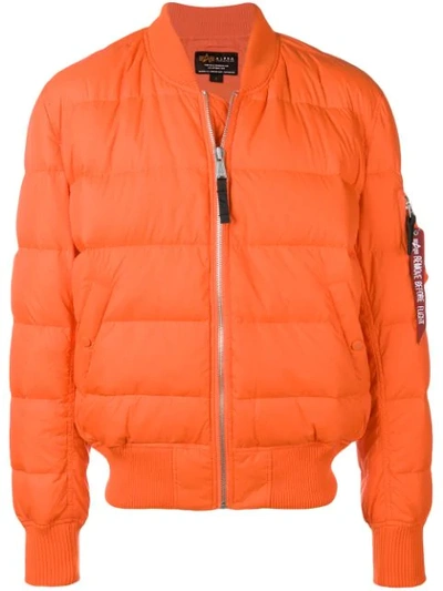 Shop Alpha Industries Zipped Padded Jacket - Orange