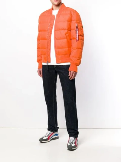 Shop Alpha Industries Zipped Padded Jacket - Orange