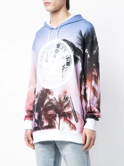 Shop Balmain Palm Tree Print Hoodie In Multicolor