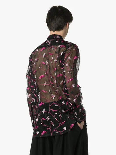 Shop Comme Des Garçons Homme Deux Floral Embroidered Poly Sheer Shirt In Black