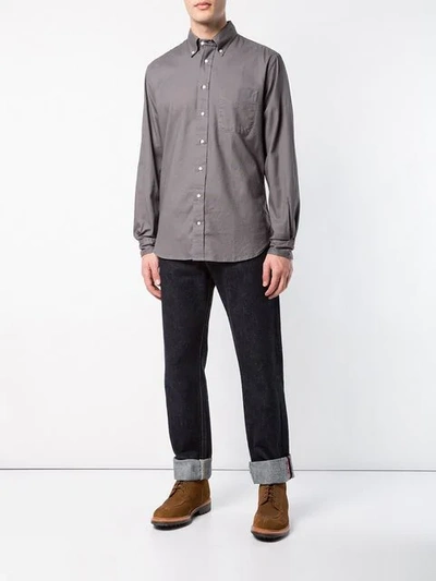 Shop Gitman Vintage Hopsack Button Down Shirt In Grey