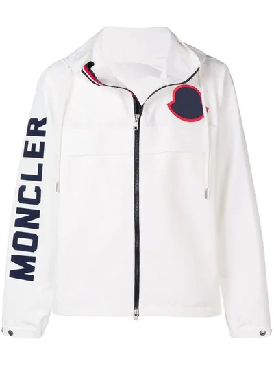 Shop Moncler Contrast Logo Bomber Jacket In White