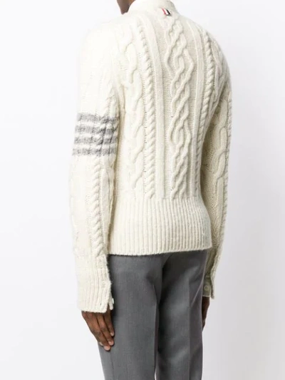Shop Thom Browne 4-bar Aran Cable Cashmere Cardigan In White