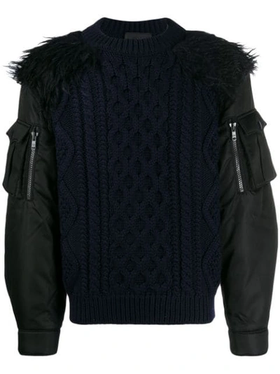 Shop Prada Knitted Chest Bomber Jacket In Blue