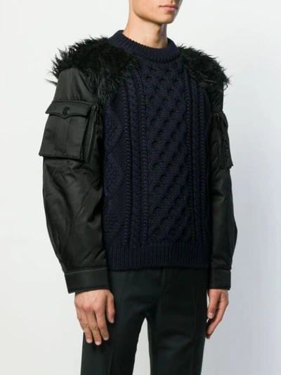Shop Prada Knitted Chest Bomber Jacket In Blue