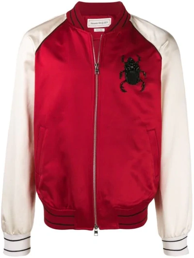 Shop Alexander Mcqueen Beetle Embroidered Bomber Jacket In Red