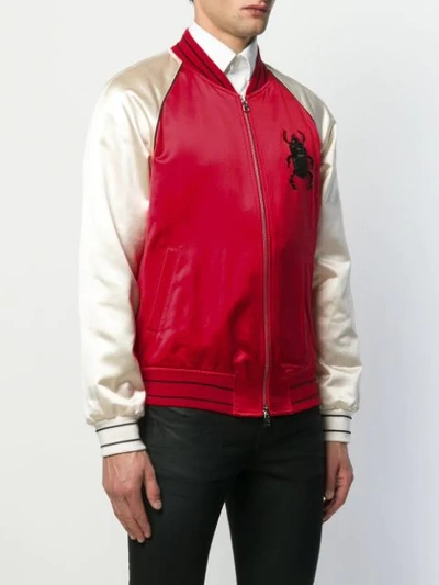 Shop Alexander Mcqueen Beetle Embroidered Bomber Jacket In Red