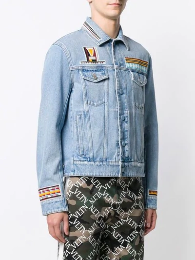 Shop Valentino Geometric Embroidery Denim Jacket In Blue