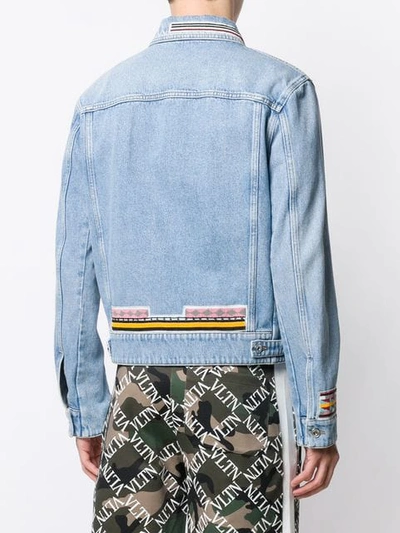 Shop Valentino Geometric Embroidery Denim Jacket In Blue