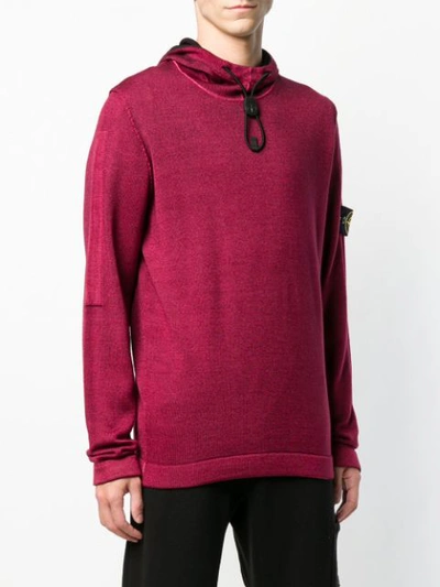 Shop Stone Island Drawcord Hooded Knit Jumper In Pink