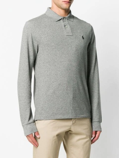 Shop Polo Ralph Lauren Longsleeved Polo Shirt In Grey