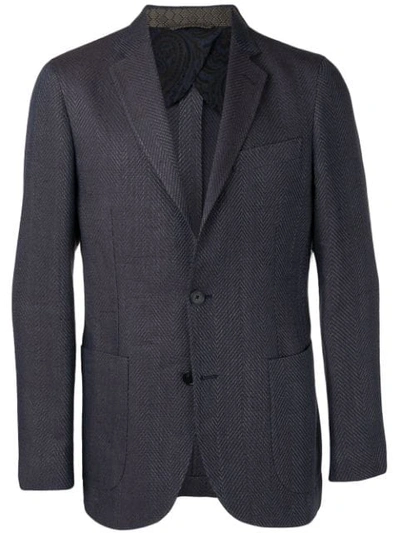 Shop Etro Herringbone Blazer In Blue