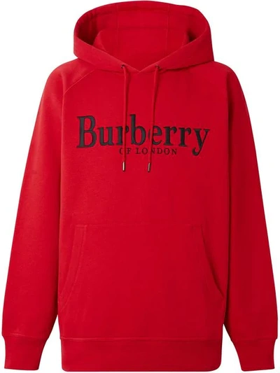 Shop Burberry Logo Hoodie In A1460 Bright Red