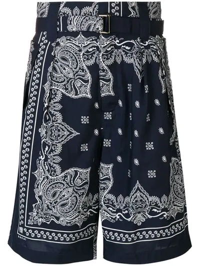 Shop Sacai Bandana Print Shorts - Blue