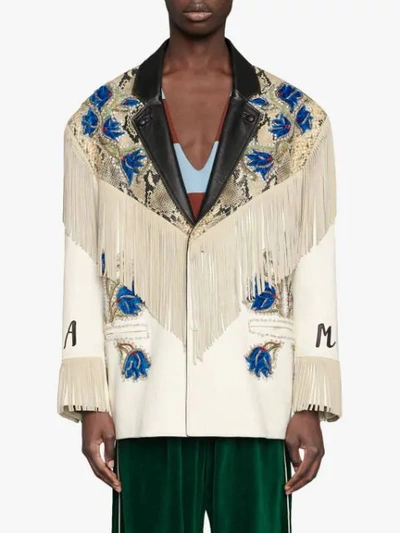 Shop Gucci Appliqués Leather Jacket In 9133 White